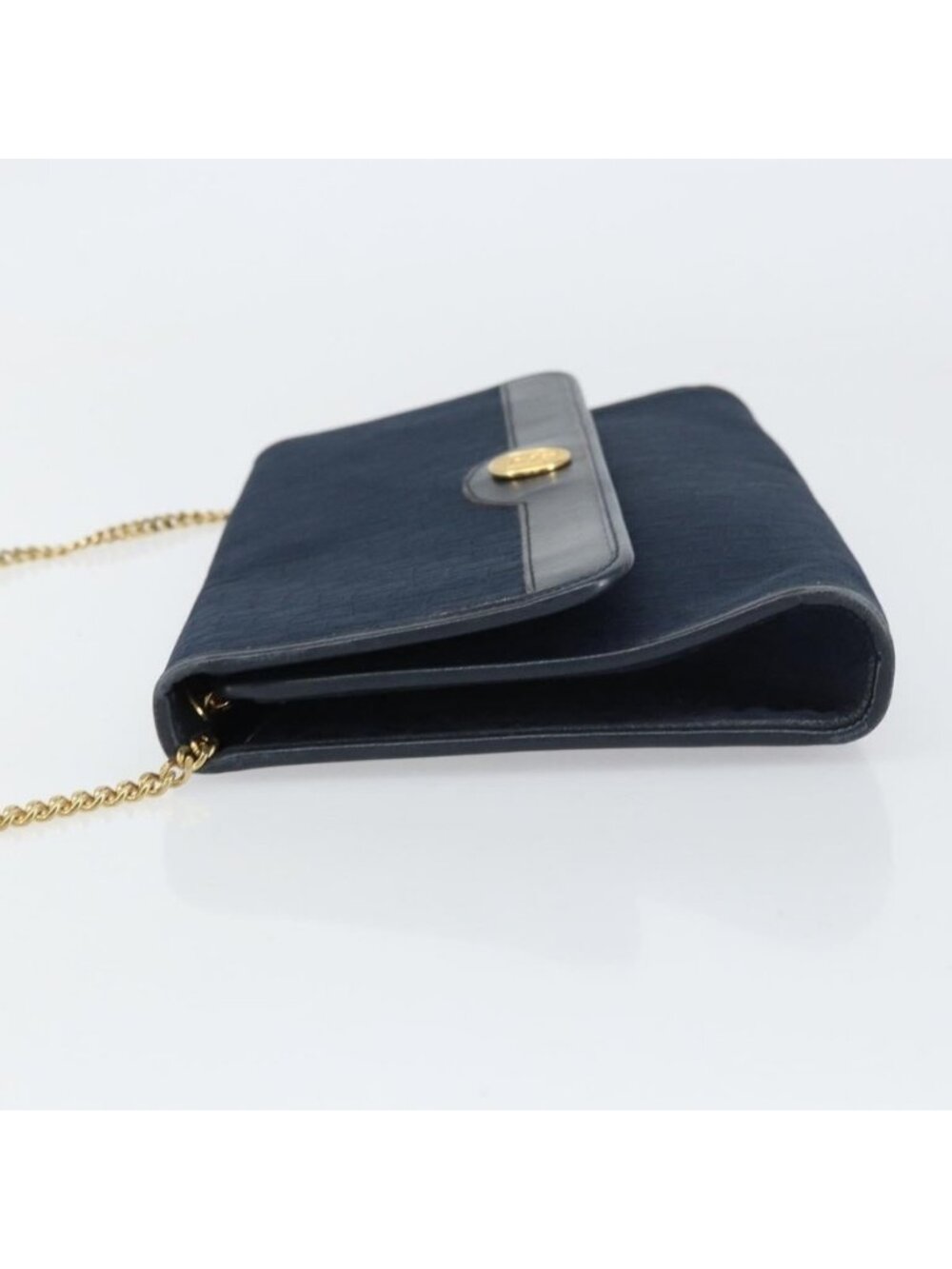 Authentic Christian Dior Trotter Canvas Chain Shoulder Bag Navy Gold - Picture 11 of 16